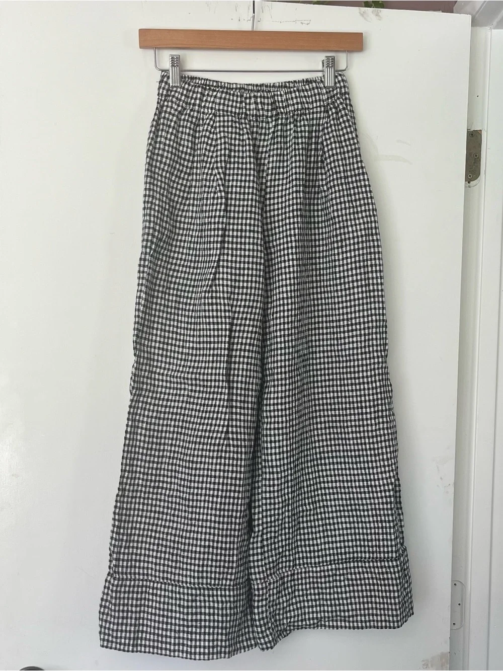 Reformation Fernando Linen Wide Leg Pant, Size XSP in Remy Check